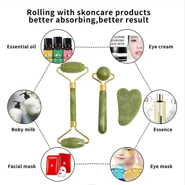 Jade Facial Roller & Gua Sha Set